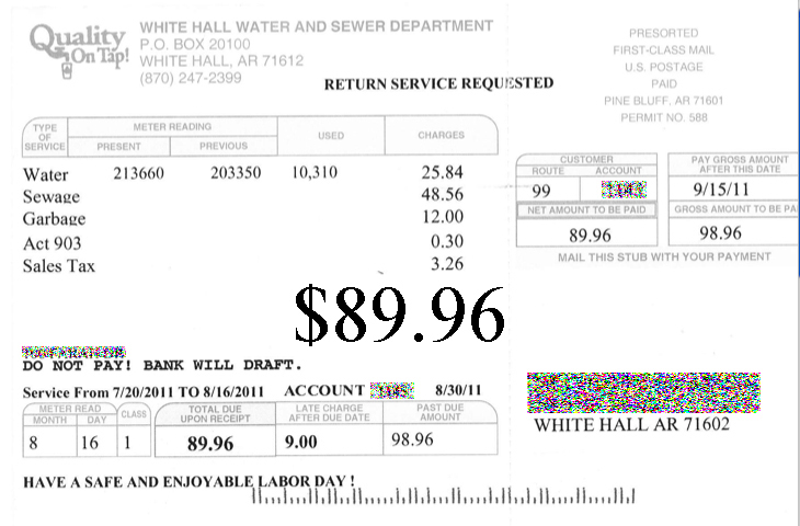 White Hall Water and Sewer Bill Sample